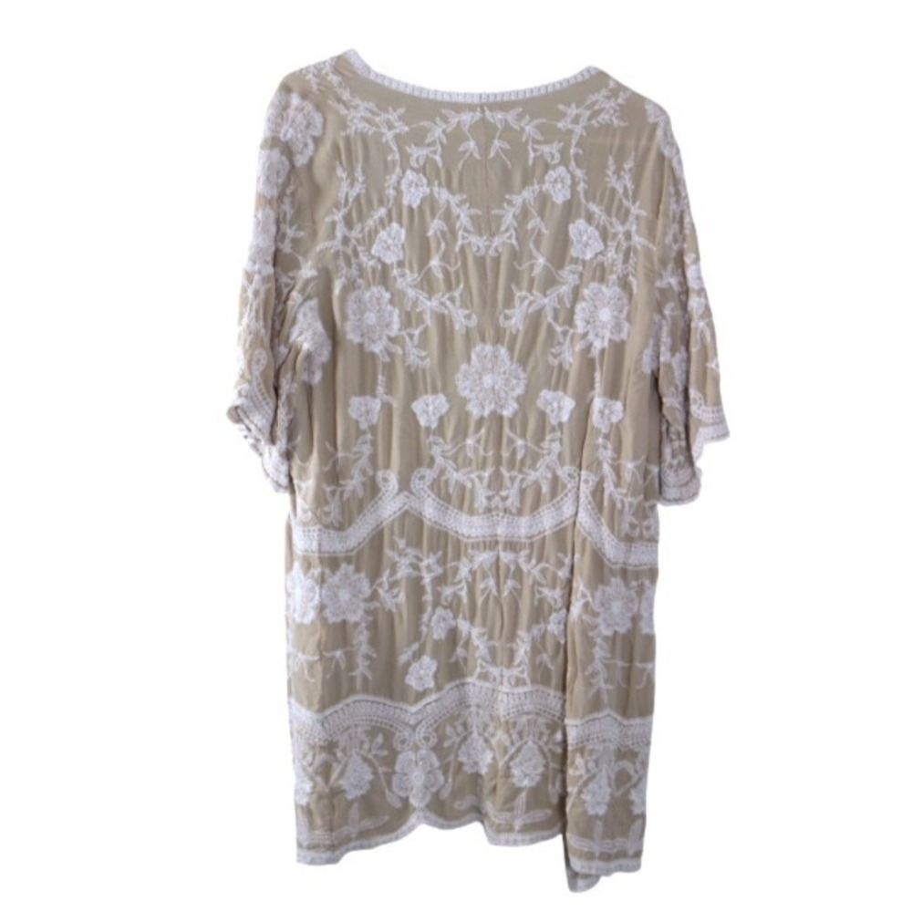 Solitaire L Ivory Embroidered Kimono Floral Crochet Boho Duster Cardigan Coverup - Picture 2 of 8